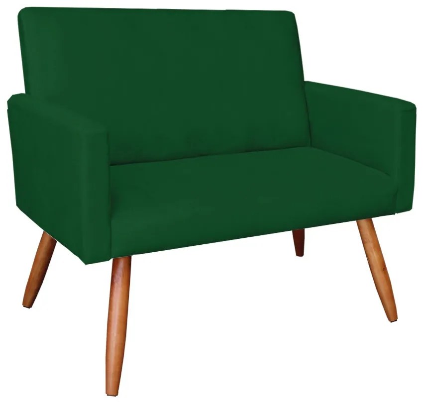 Kit 01 Namoradeira com 02 Poltronas e 02 Puffs Larissa Suede Pés Palito Castanho D'Rossi - Verde