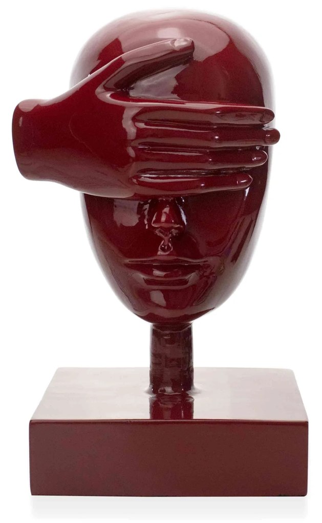 Escultura Máscara Rosto Cego Em Cerâmica Vermelho Ocre 25x15 Cm - D'Rossi