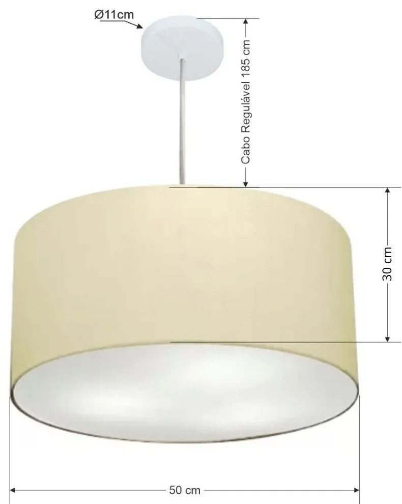 Lustre Pendente Cilíndrico Md-4245 Cúpula em Tecido 50x30cm Algodão Crú - Bivolt
