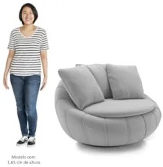 Poltrona Decorativa Redonda Giratória com Almofadas Saphire Z32 Veludo