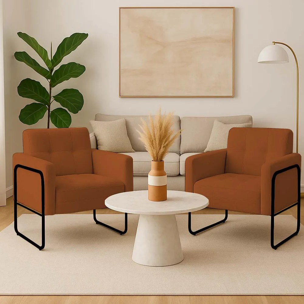 Poltrona Sala Industrial Alta Tubo Preto kit 2 Elisa Bouclê D03 - D'Rossi - Terra