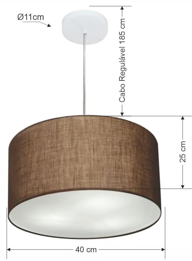 Lustre Pendente Cilíndrico Md-4099 Cúpula em Tecido 40x25cm Café - Bivolt
