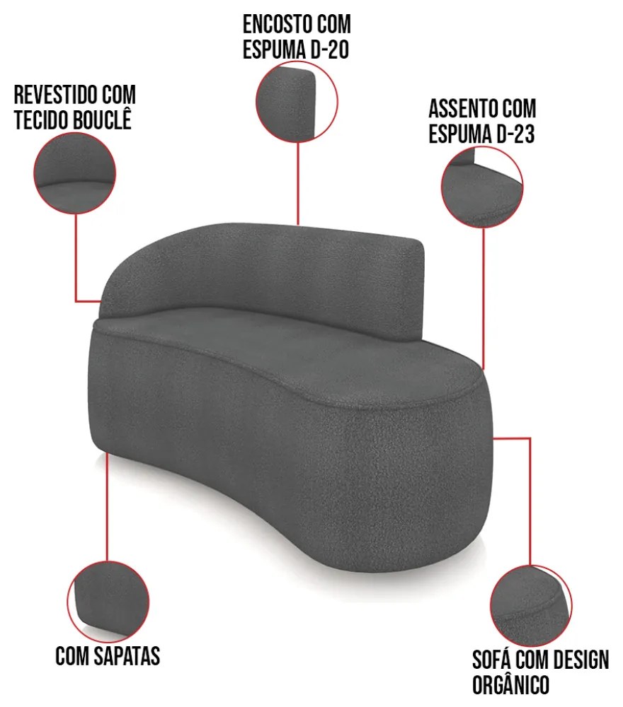 Sofá 2 Lugares Orgânico 140cm Morgan e 2 Poltronas Lua Bouclê D03 - D'Rossi - Grafite