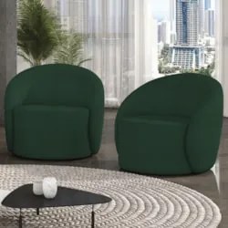 Poltrona Sala Decorativa Redonda Kit 2 Steve Boucle Verde I01  - Mpoze