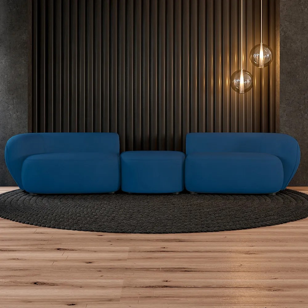 Sofá Versátil Sala de Estar Egito 302cm Modulado Veludo Azul G52 - Gran Belo
