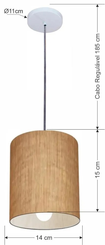 Lustre Pendente Cilíndrico Md-4200 Cúpula em Tecido 14x15cm Palha - Bivolt