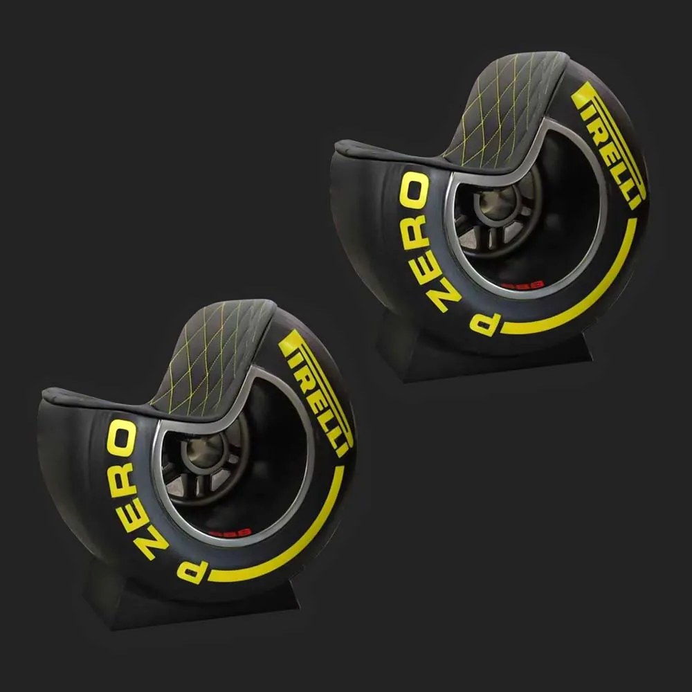 Kit 2 Poltronas Decorativas Pneu Wheel Seat P Zero Preto/Amarelo G53 - Gran Belo