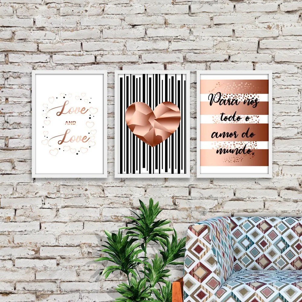 Kit 03 Quadros Decorativos "Todo Amor" 43x33 cm  - D'Rossi