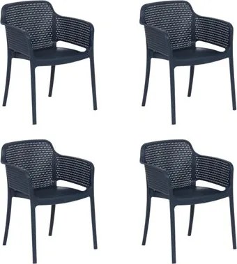Kit 4 Cadeiras Frisk com Braços Azul Navy Empilháveis em Polipropileno