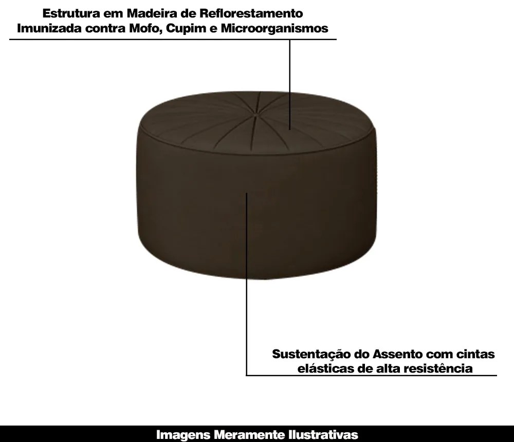 Kit 2 Puffs Decorativos Sala De Estar Round Veludo Marrom G45 - Gran Belo