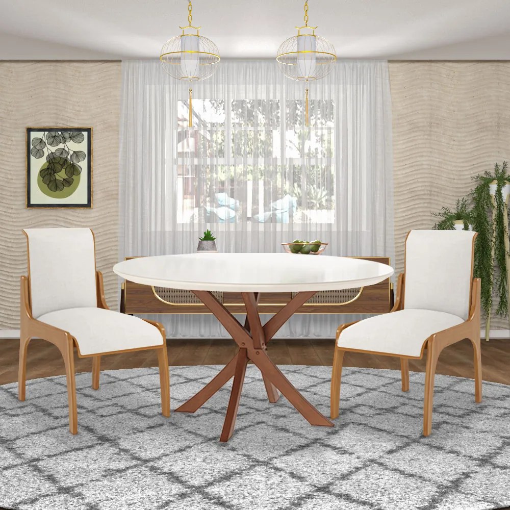 Kit 6 Cadeiras Decorativa Sala de Jantar Madeira Maciça Pedri Linho Off White/Imbuia G42 - Gran Belo