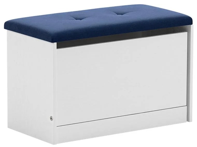 Sapateira Puff Bau Cama Versatile Premium Luxo Até 12 Pares Branco Estofado Azul