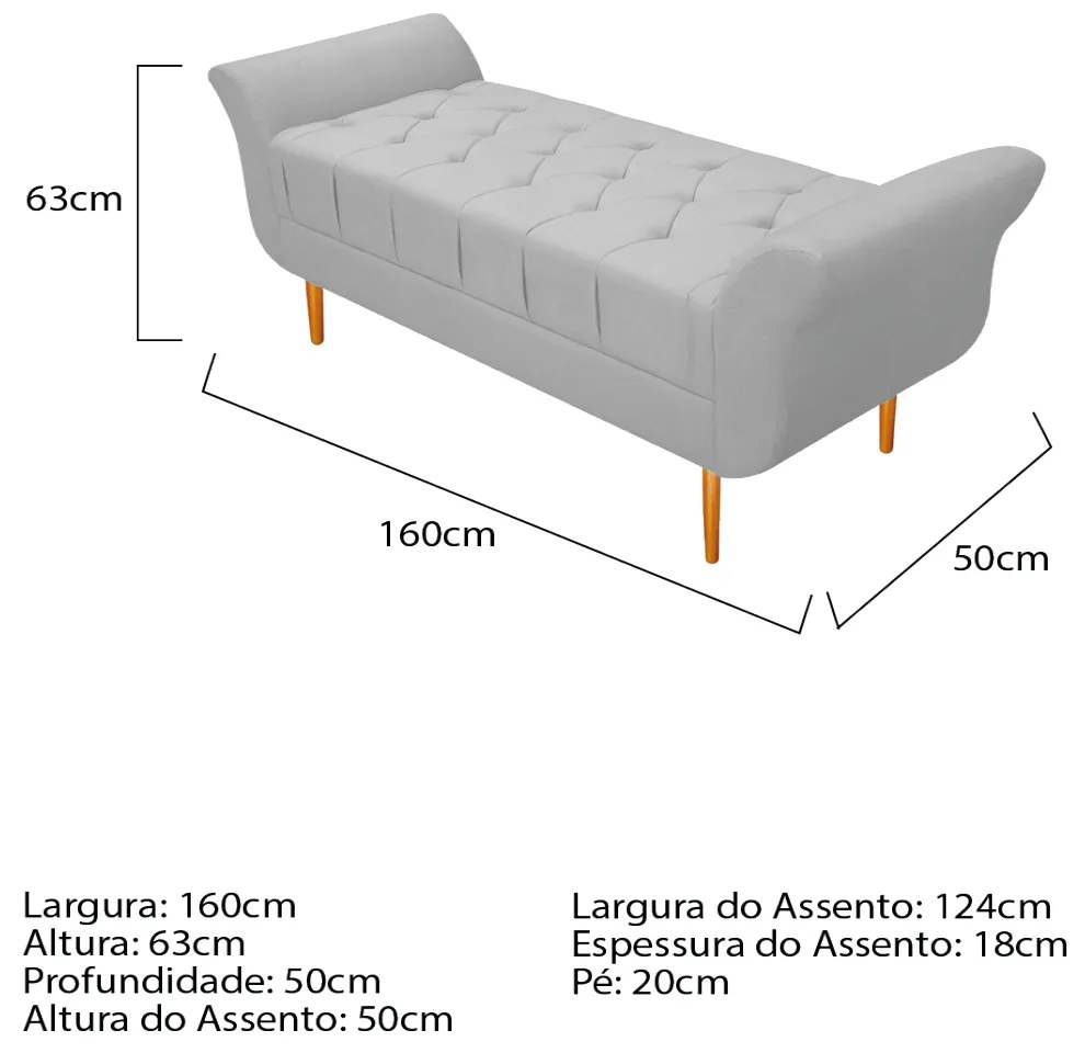 Recamier Estofado Ari 160 cm Queen Size Suede Branco - ADJ Decor