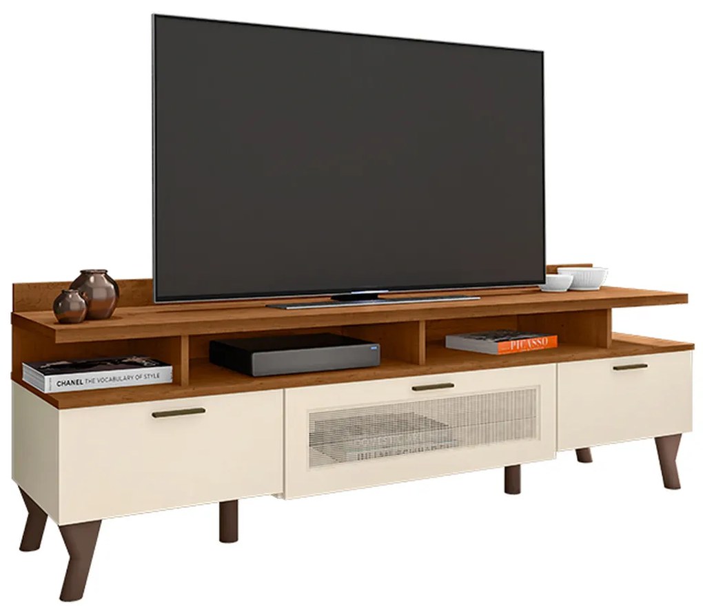 Bancada para Televisão 160cm Arcade Nature/Off White - Mobler - Marrom