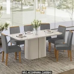 Mesa de Jantar Retangular 160cm 6 Lugares Flex Zuni Off N02 - Mpozenat