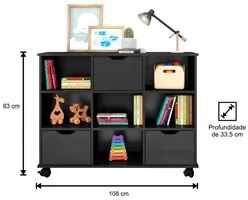 Kit 2 Nichos Organizadores 3 Gavetas com Rodízios Preto - Qmovi