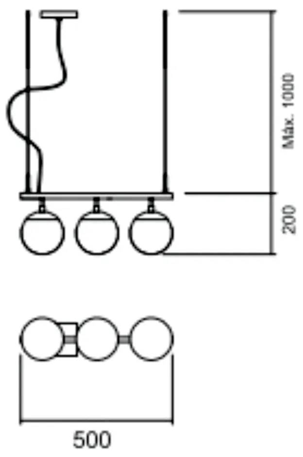 Pendente Queens C/ 3 Globos 50Cm 3L E27 Mini Bulbo / Metal E Globo Ø14... (MR-T / CB-M - Marrom Text + Cobre Metálico, FOSCO)