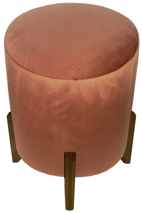 Puff Redondo Evo Peach em Veludo com Pés Escandinavo - Rosa - Pequeno 35cm