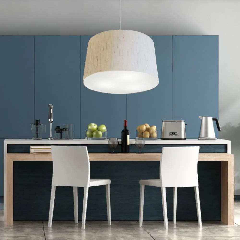 Lustre Pendente Cone Md-4156 Cúpula em Tecido 30/45x40cm Linho Bege - Bivolt
