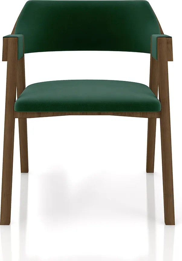 Cadeira Sala de Jantar e Jogos Carteados Madeira Maciça Poker Veludo Verde/Nogueira G42 - Gran Belo