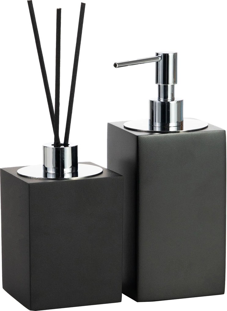 Conjunto Banheiro Duo Quadrado Resina Preto Fosco - Cromado