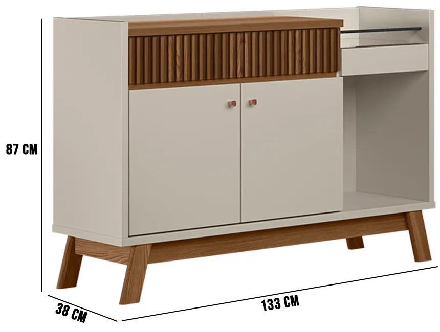 Buffet Aparador Carol 2 Portas Freijó e Off White 87x133 cm L04 - D'Rossi