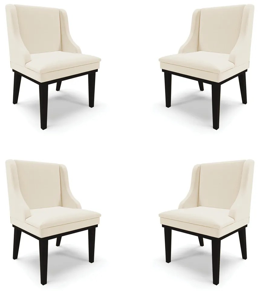 Kit 4 Cadeiras Decorativas Sala de Jantar Base Fixa de Madeira Firenze Linho Bege/Preto G19 - Gran Belo