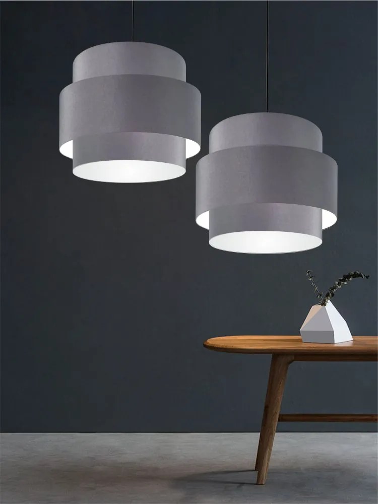 Lustre Pendente Cilíndrico Md-4384 Cúpula em Tecido Cinza Tam 50cm