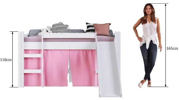 Cama Infantil Elevada com Escorregador Cortina Rosa Playground