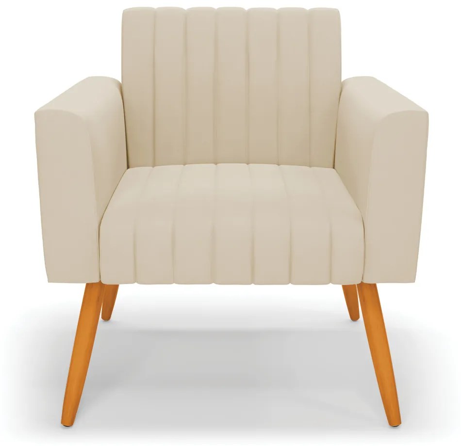 Kit 2 Poltronas Viena Gomada Suede Pés Palito Castanho - D'Rossi - Bege