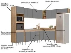 Armário de Cozinha Modulada de Canto 8 Peças CP03 Balcão com Pia Inox