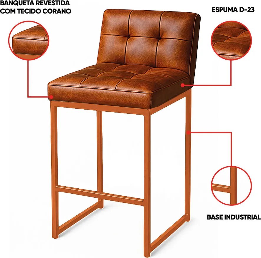 Banqueta Cozinha Alta com Encosto Industrial Kit 4 Bronze Lirina PU C05 - D'Rossi - Nozes