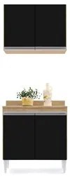 Armário Aéreo Califórnia e Balcão Hawai com Tampo 80cm Castanho/Preto