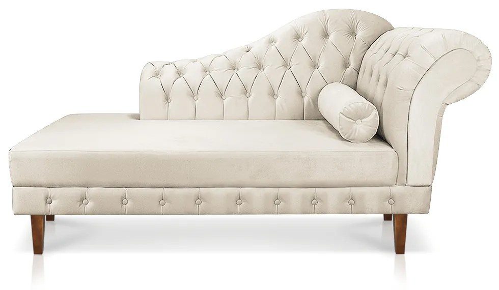 Divã Recamier Capitonê Mônaco 165 cm Suede Bege Pés Chanfrado- D'Rossi