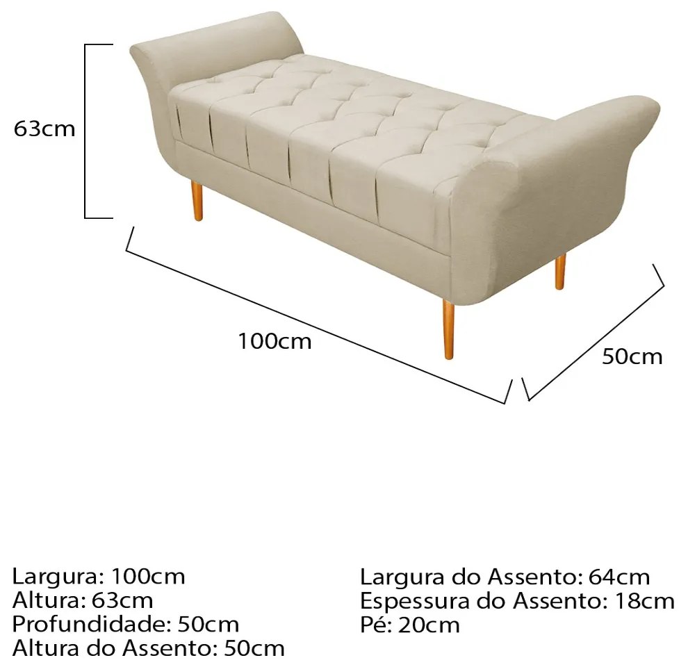 Recamier Estofado Ari 100 cm Solteiro Corano Bege - ADJ Decor