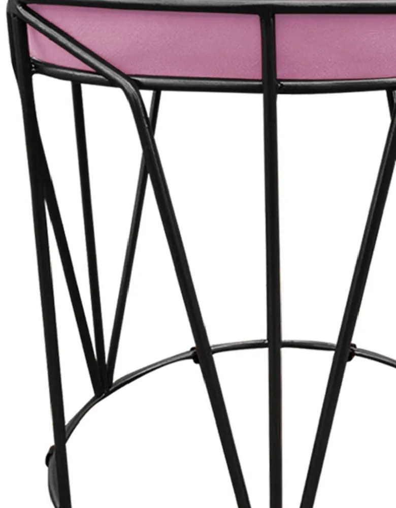 Puff Multiuso com Mesa Babu 2 em 1 Suede Rosa Bebê Base Preto - D'Rossi