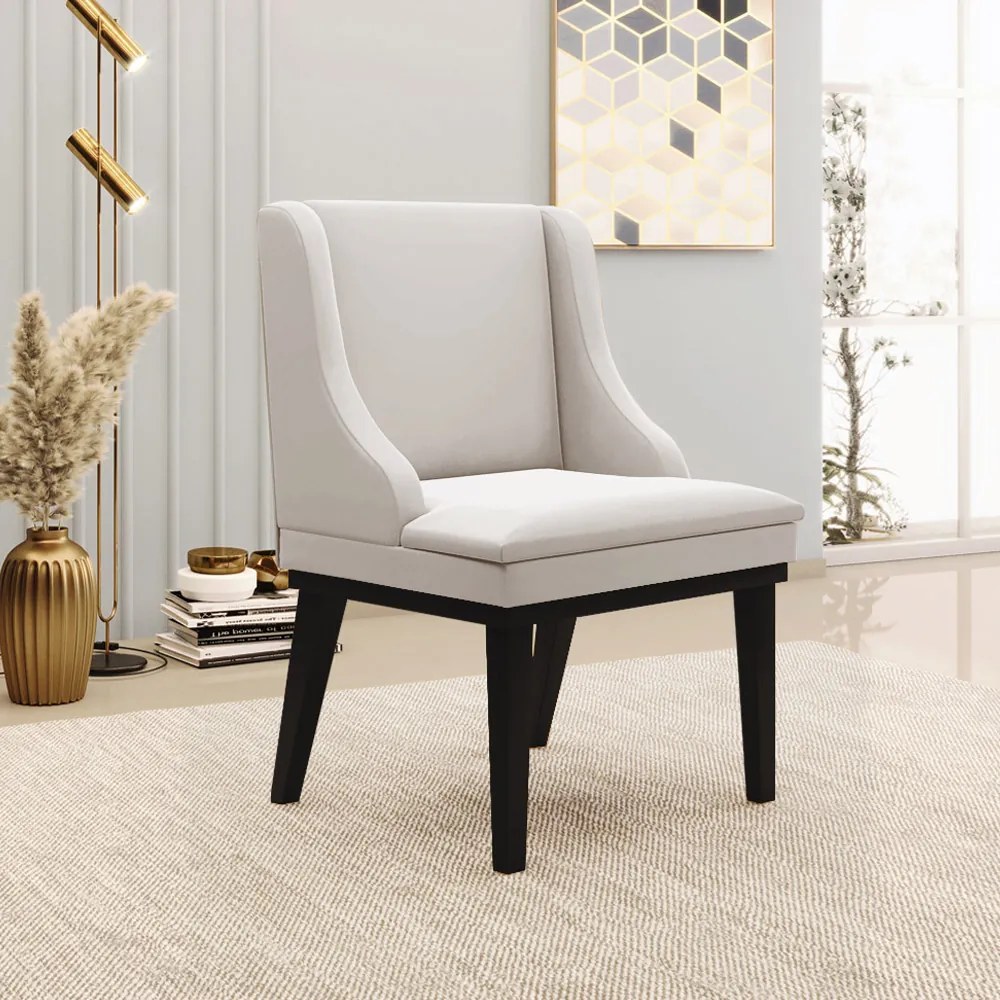 Poltrona Decorativa Base Fixa de Madeira Firenze Veludo Cinza/Preto G19 - Gran Belo