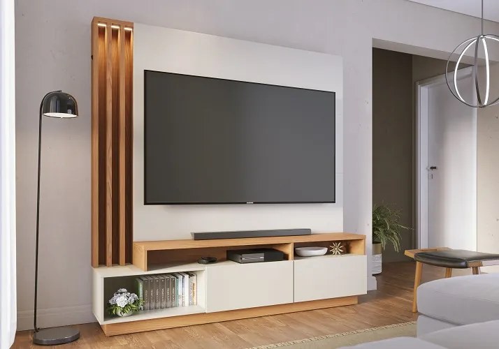 Home Theater Humaita Off White Matte/Freijó - Colibri Móveis