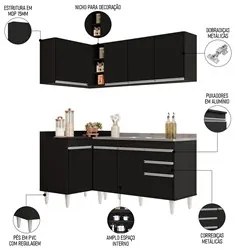 Armário de Cozinha Modulado de Canto Direito 4 Peças CP39 com Pia Inox