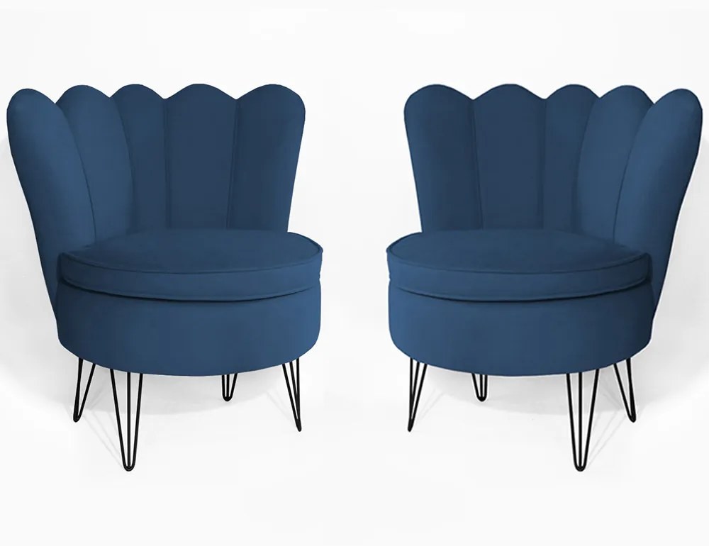 Conjunto 2 Poltrona Dália Pés Hairpin Legs Preto Veludo Azul Marinho
