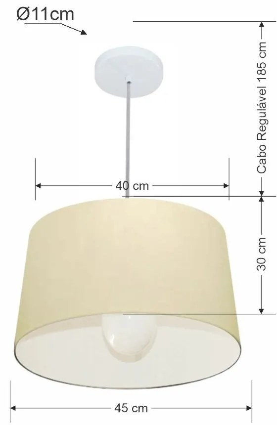 Lustre Pendente Cone Md-4241 Cúpula em Tecido 30/45x40cm Algodão Crú - Bivolt