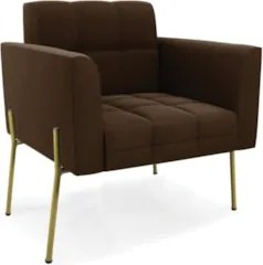 Poltrona Para Sala Pé Metal Dourado Kit 2 Ana Suede Marrom - Ibiza