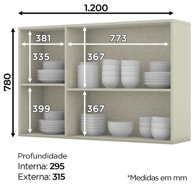 Armário Aéreo de Cozinha Essência 3 Portas Suspenso MDF