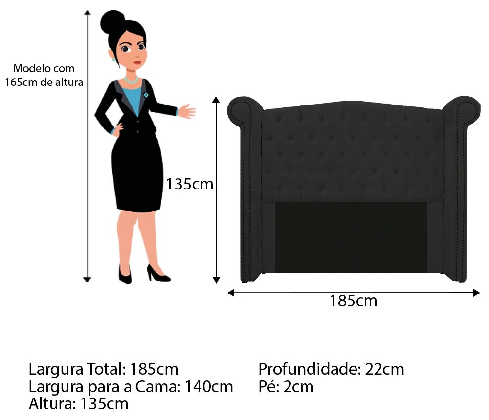 Kit Cabeceira e Calçadeira Veneza 140 cm Casal Corano Preto - ADJ Decor