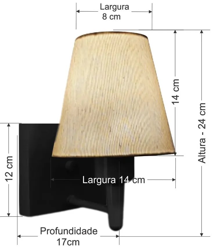 Arandela Quadrada Md-2034 Preto Cúpula em Tecido Cone Linho Bege - Bivolt