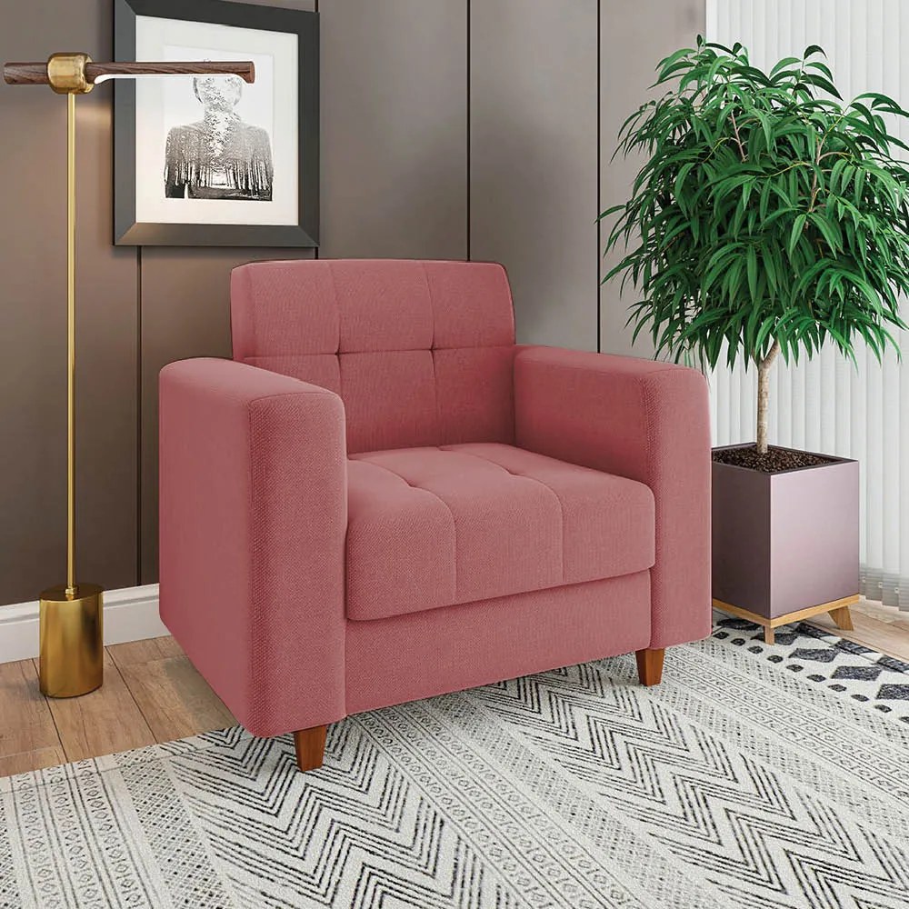 Poltrona Arezzo Linho Whisky Rose A106 Pés Chanfrado Castanho - D'Rossi