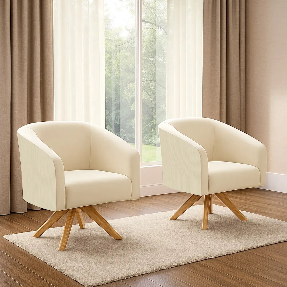 Poltrona Decorativa Giratória MA30 Kit 2 Stella Cotelê Ext/Veludo D03 - D'Rossi - Off White