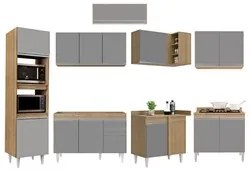 Armário de Cozinha Modulada de Canto 8 Peças CP01 Balcão Castanho/Cinz