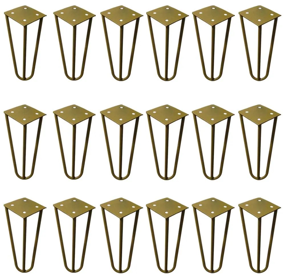 Kit 18 Pés de Metal 15 CM Hairpin Legs Mesas de Centro Puffs Dourado G41