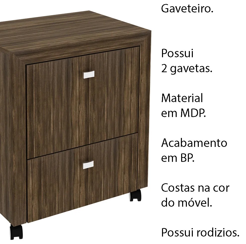Gaveteiro para Escritório Home Office ME4112 MDP Nogal G69 - Gran Belo